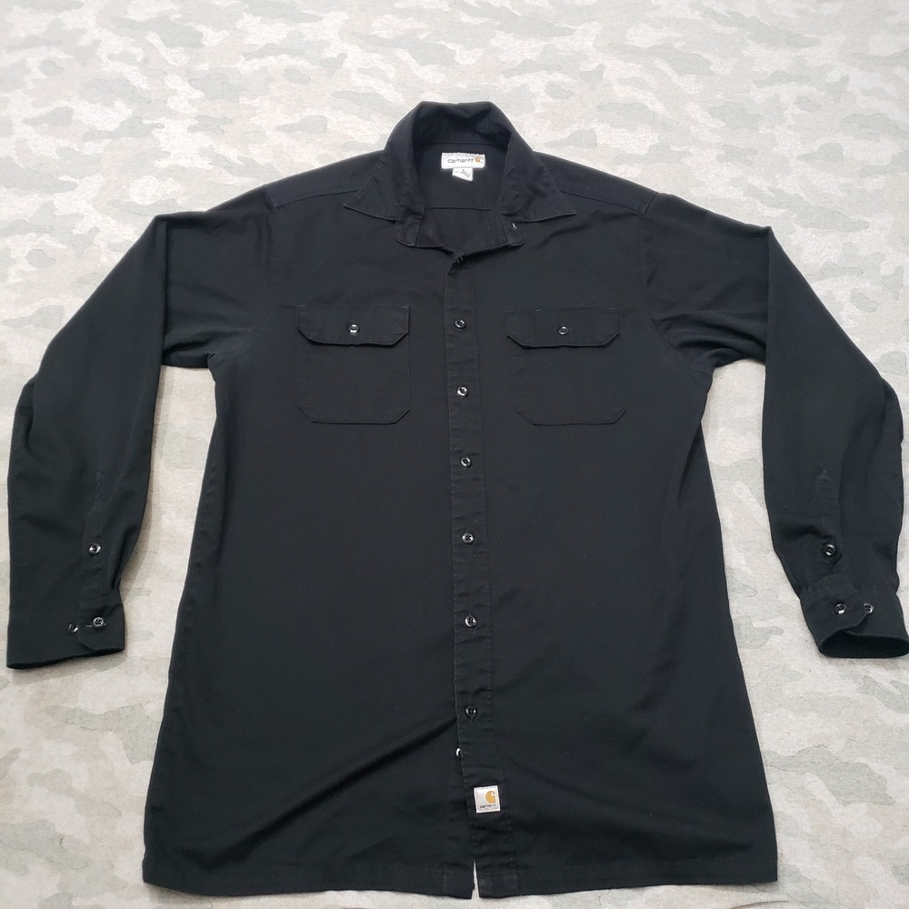 Carhartt Shirt Mens Large Tall Black Long Sleeve Button-Up Utility Workwear